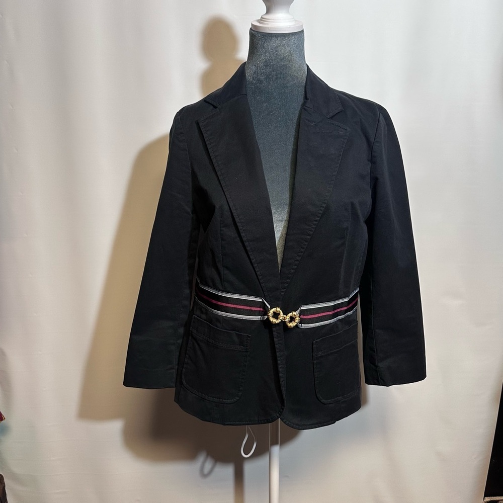 Antropología,Elevenses Black Blazer with Notched Lapels and Decorative Belt